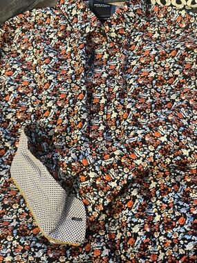 Floral ButtonUp Shirt with Orange,Blue & Cream Print Denim & Flowers long sleeve